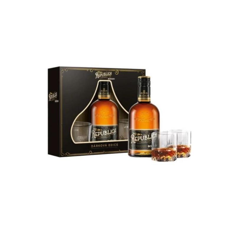 Božkov Republica Exclusive 8y 0,5l 38% + 2x sklo GB